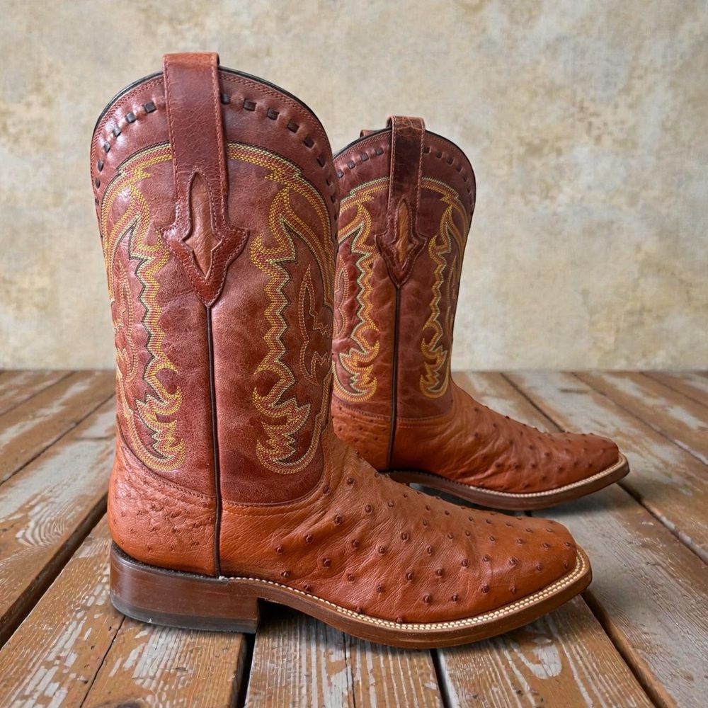 Resistol Ranch Square Toe Cowboy Western Ostrich Boots Men’s Size 10.5 D